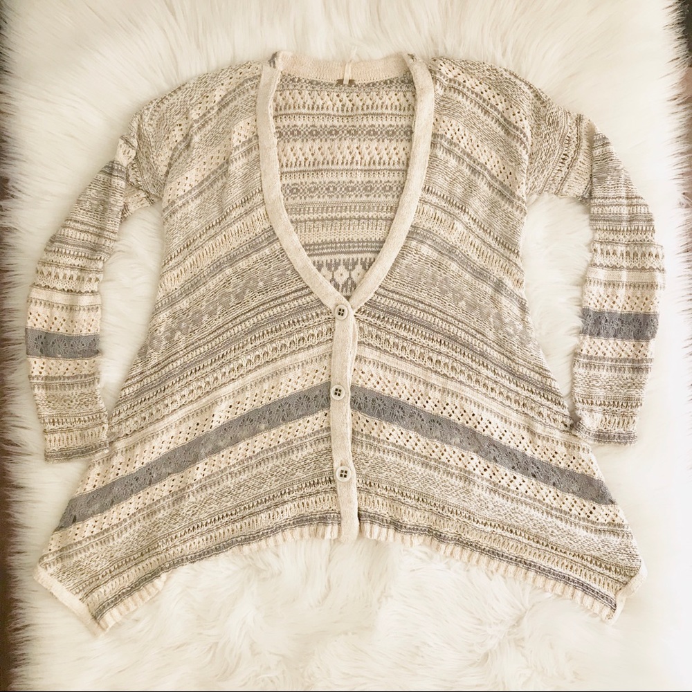 Free People Beige and Gray Cardigan Sweater